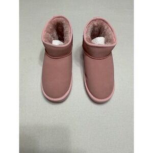 Womens Dusty Pink Mini Ankle Boots Faux Fur Lined Winter Booties Size 7.5 EU 38
